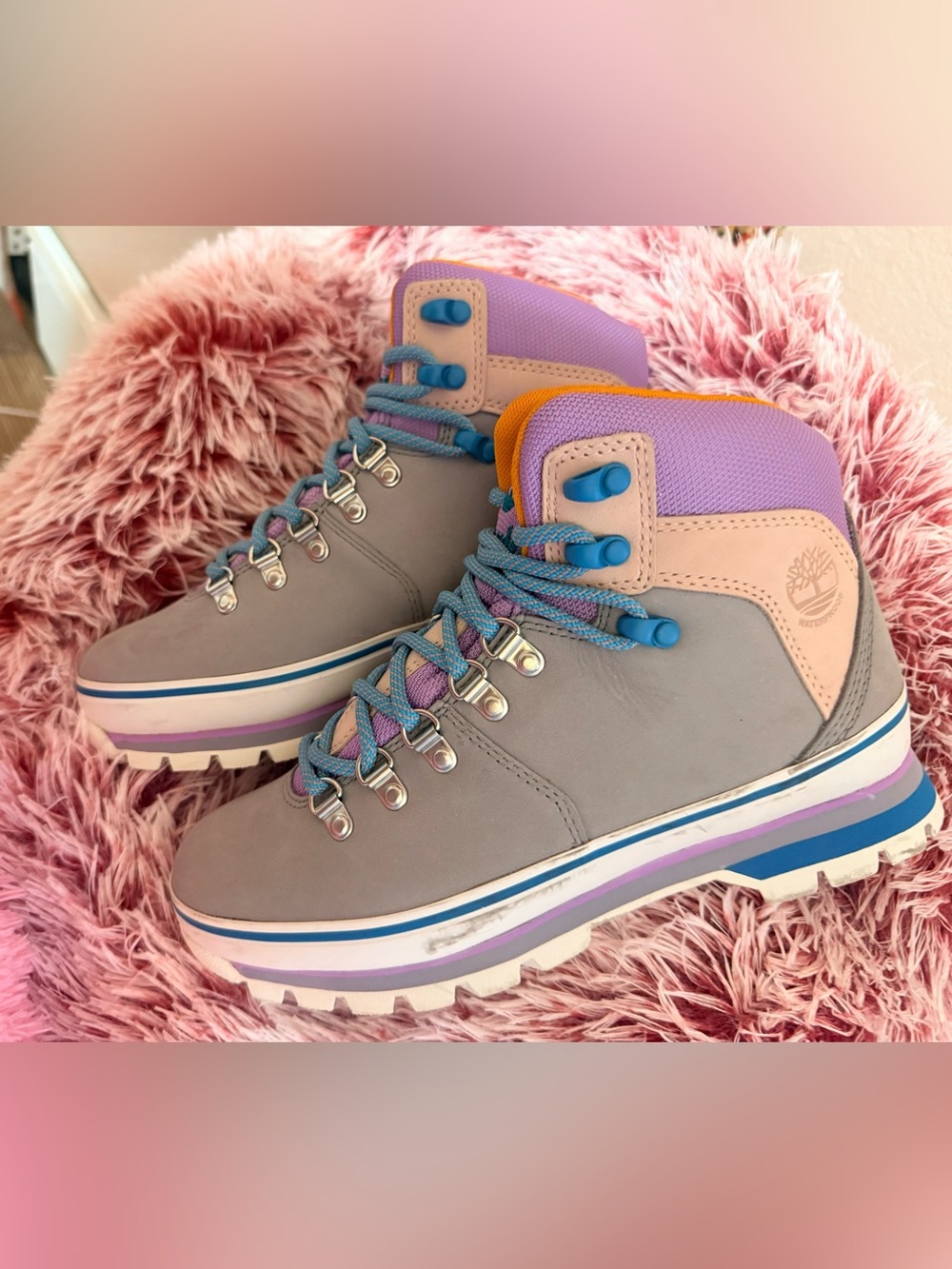 Timberland Euro Hiker Waterproof Boots Gray Purple Women’s 7.5 NWOT